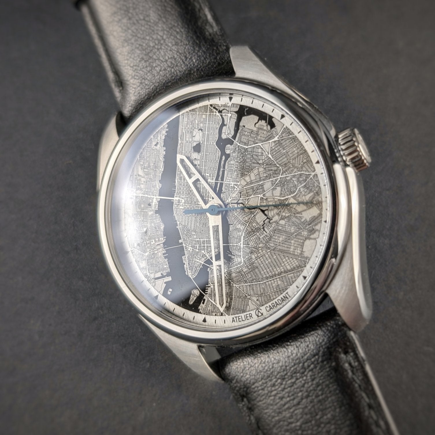 New York watch city map dial Steel Liberty Green - Atelier Caradant