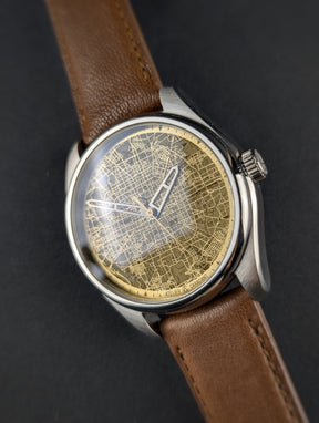 Beijing watch Brass dial city map Golden Second - Atelier Cadran