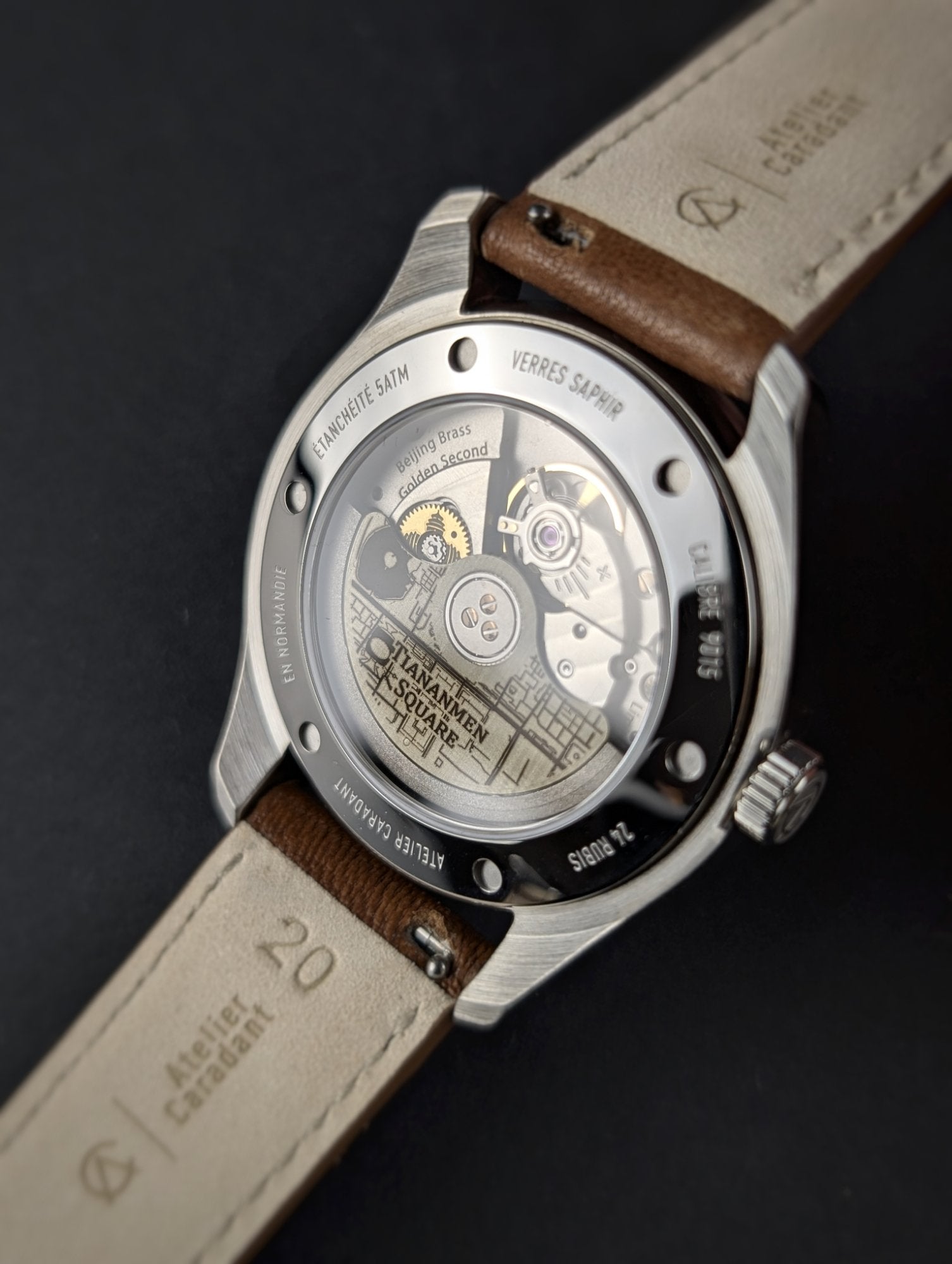 Beijing watch Brass caseback city map Golden Second - Atelier Caradant