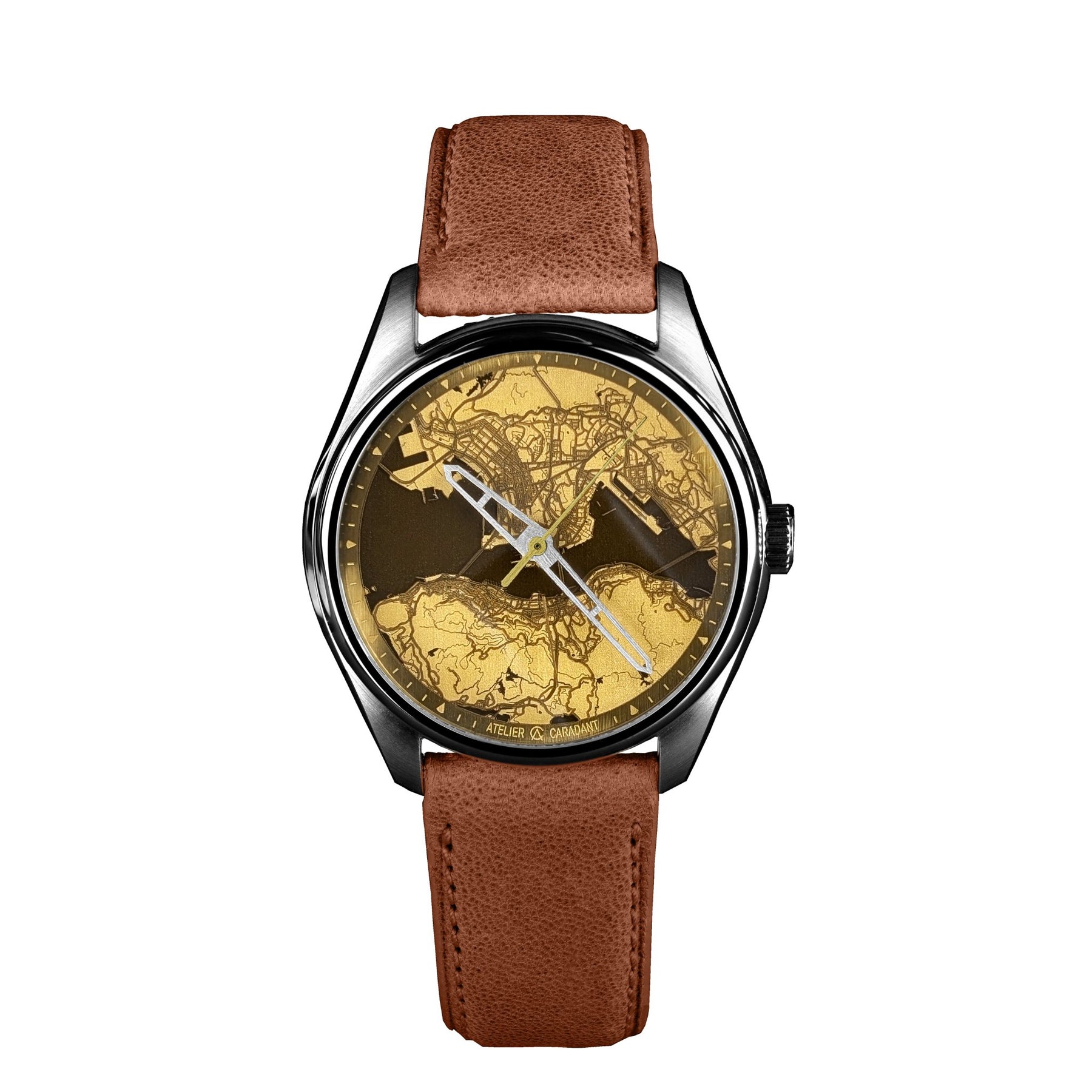 Hong Kong watch Brass dial city map Golden Second - Atelier Caradant