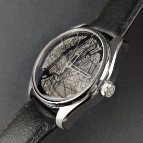 New York City Map Dial Mechanical watch Midnight Silver Grey - Atelier Caradant