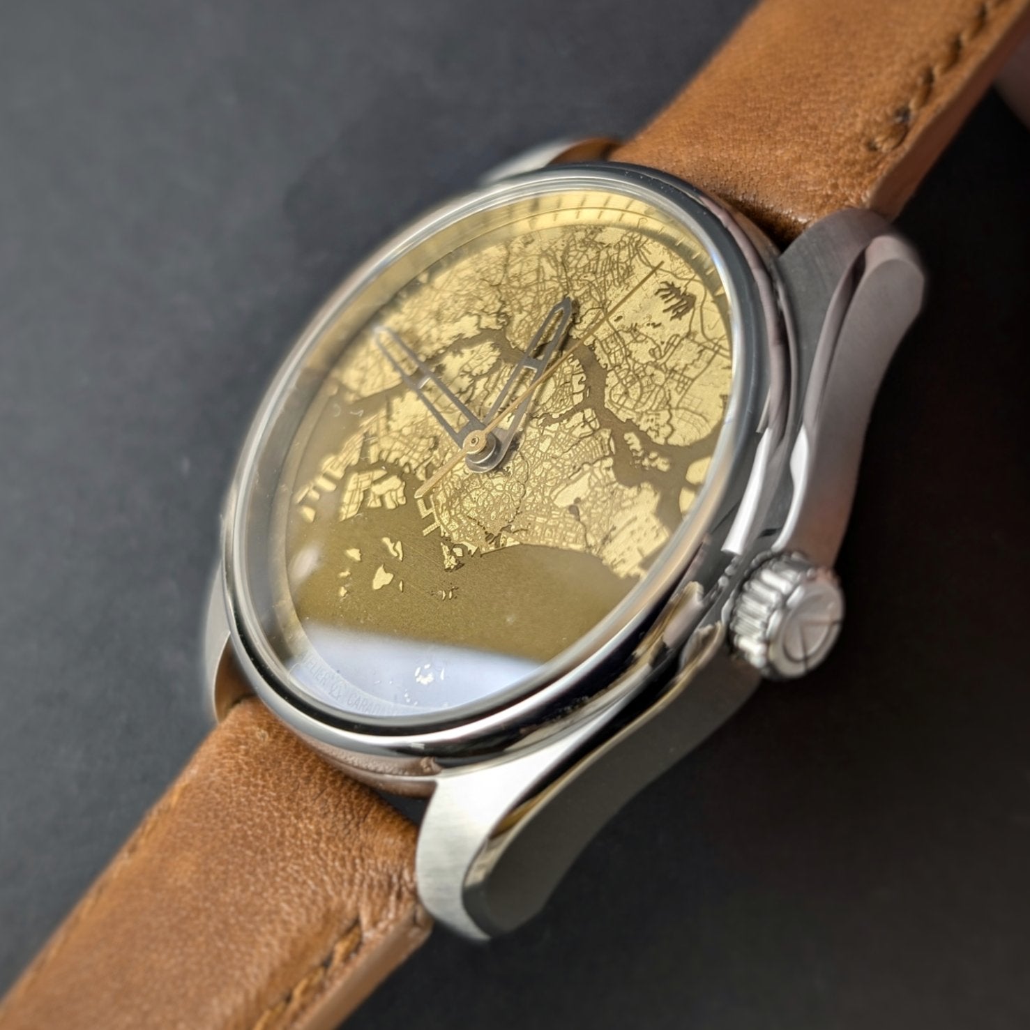 Singapore watch city map Brass dial Golden Second - Atelier Caradant