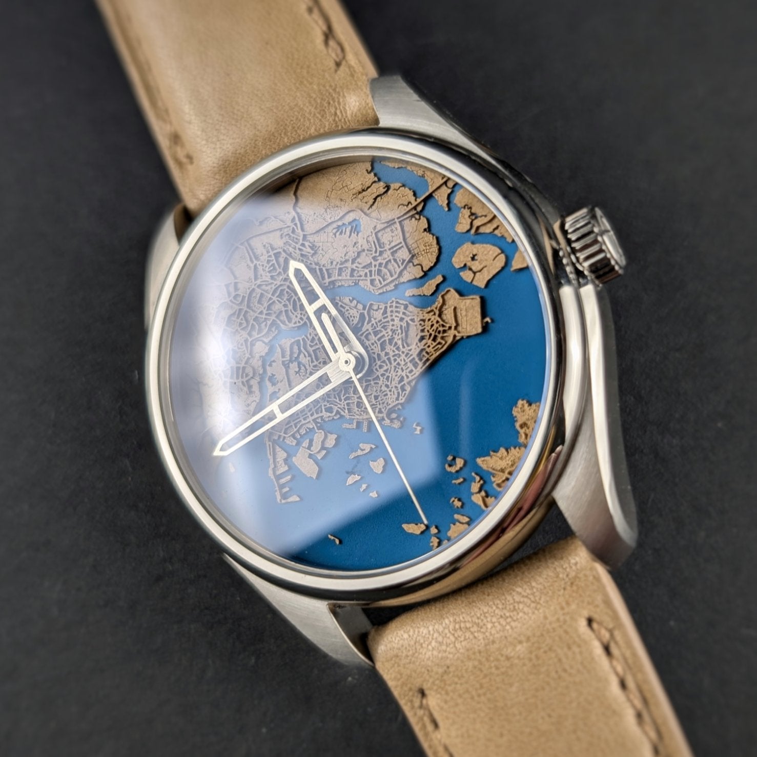 Singapore City Map watch Paper dial Silver Hands - Atelier Caradant