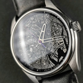 Tokyo watch black Midnight Flamed Purple - city map - dial - Atelier Caradant